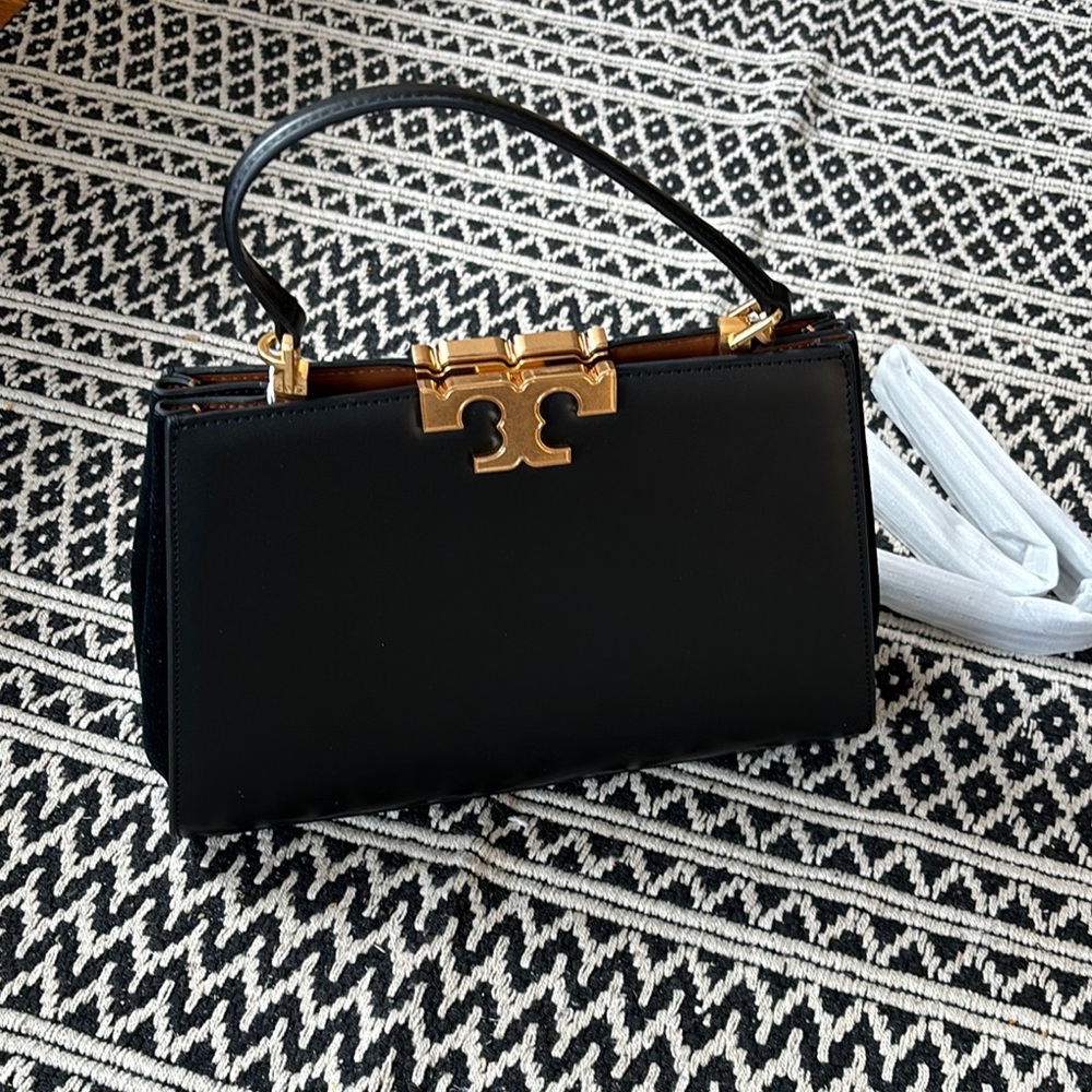 Tory Burch Black and Gold Structured Shoulder Bag